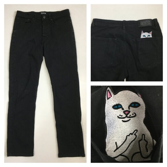 Rip N Dip Denim - RIP N DIP Logo Hardware Black Embroidery Lord Nermal Peeking Cat 5 Pocket Jeans